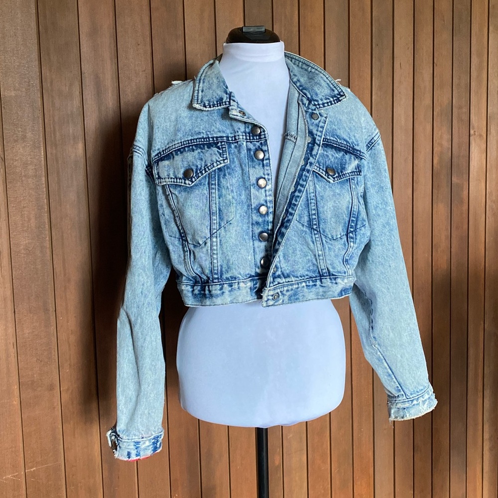 Vintage Cropped Acid Wash Jean Jacket